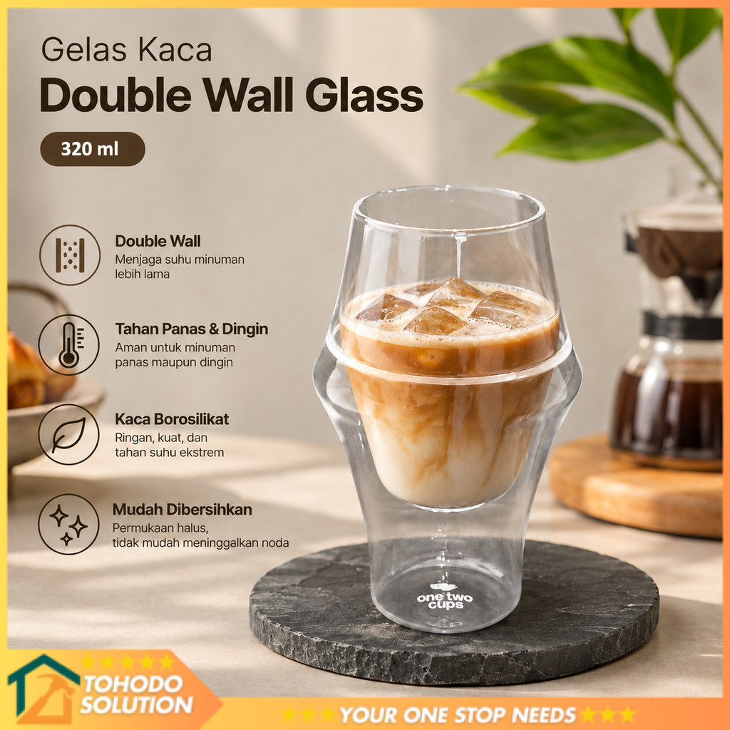 One Two Cups Aesthetic Coffee Glass Double Wall Glass 320ml - SN550