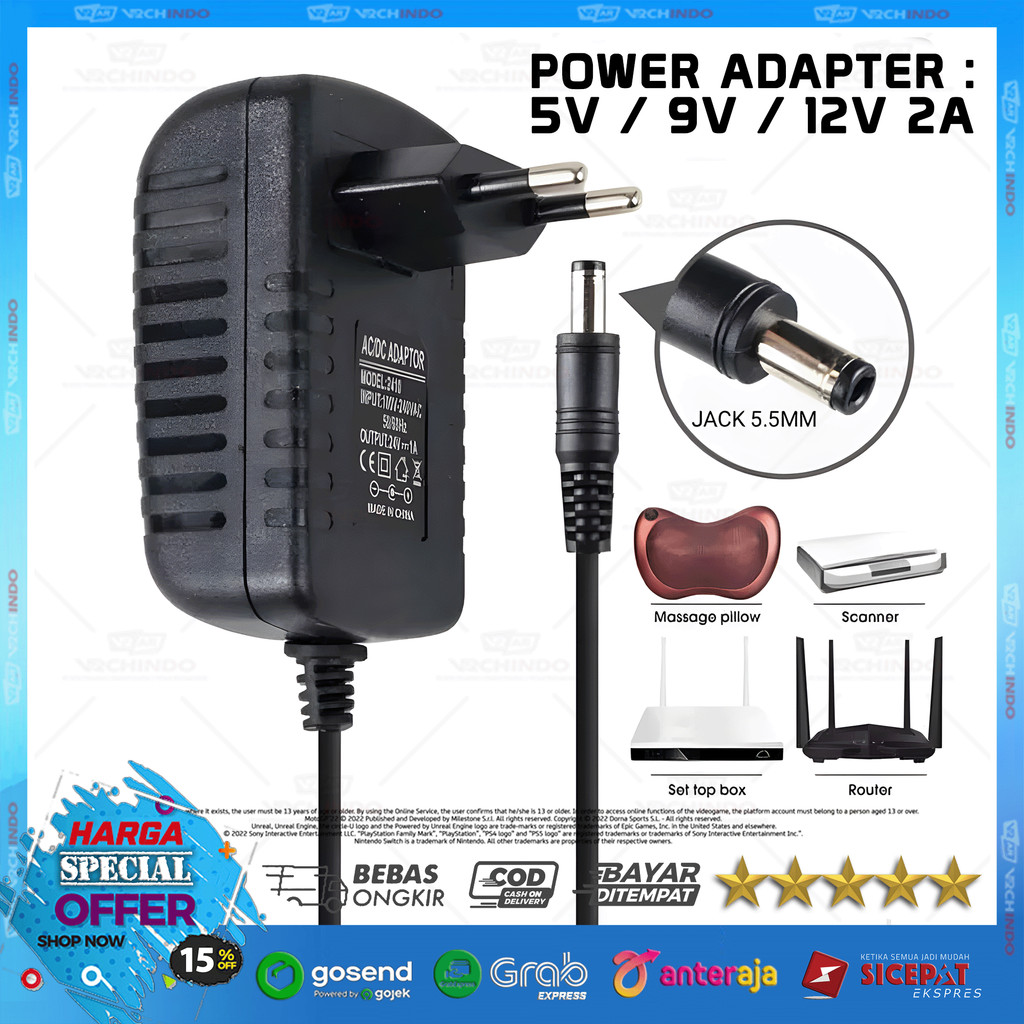 Universal Power Adapter DC - 5V 2 Ampere / 9V 2A / 12V 2 Ampere สําหรับกล้องวงจรปิดเราเตอร์ WiFi LED