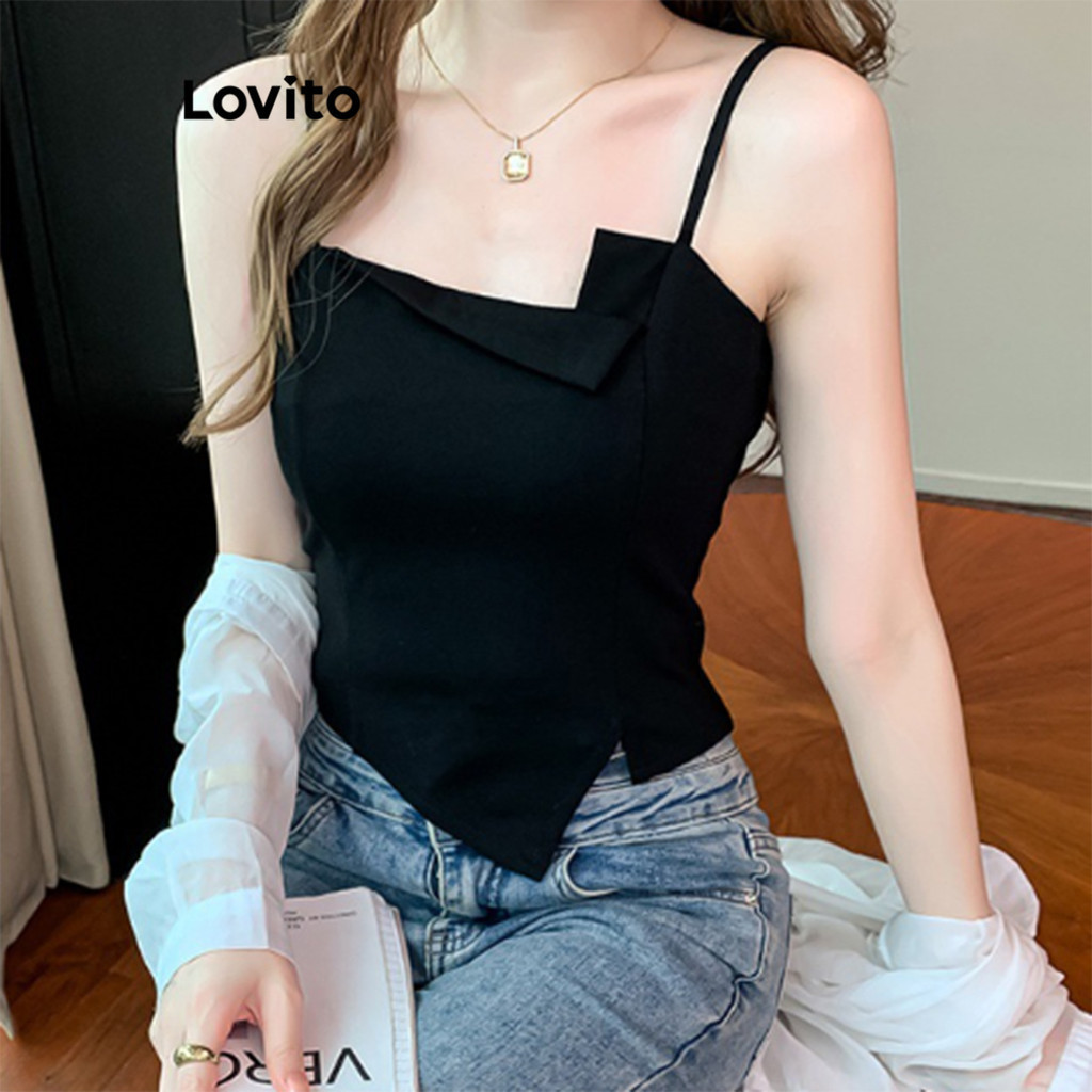 Lovito เสื้อกล้ามลําลอง เสื้อกล้ามอสมมาตรธรรมดาสําหรับผู้หญิง LNE71325