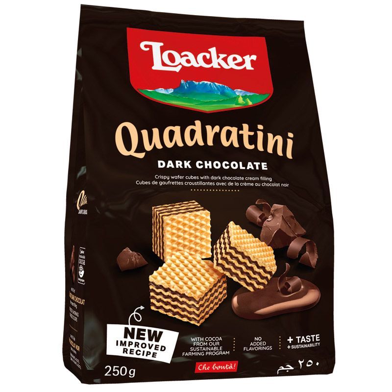 ล็อคเกอร์เวเฟอร์ชิ้นเล็กสอดไส้ครีมดาร์กช็อกโกแลต 250กรัม Loacker Dark Choco Wafer 250g [หมายเลขบาร์โค้ด 8000380142484]