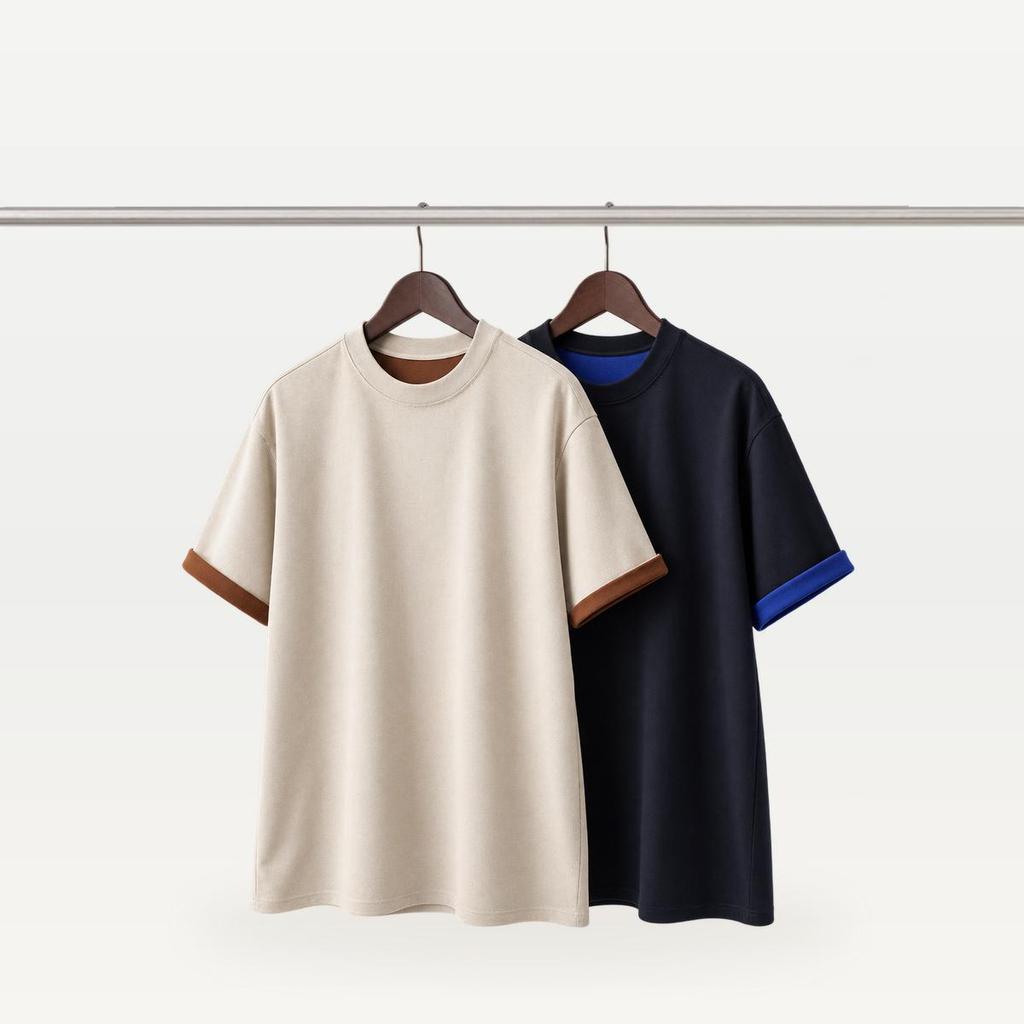 MNO.9 T-Shirt HY56 เสื้อยืดคอกลมแขนสั้น Old Money สไตล์พรีเมียม ผ้าหนา ทรงสวยไหล่ตั้ง ทูโทนกระแทกตา แฟชั่นปี 2026
