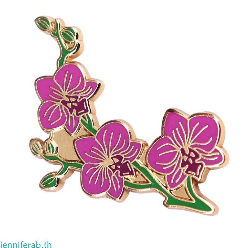 Jenniferab Handmade Orchids เคลือบ Pin Stylish Orchids เข็มกลัดสวมใส่ทุกวันเข็มกลัดโลหะ Texture สําห