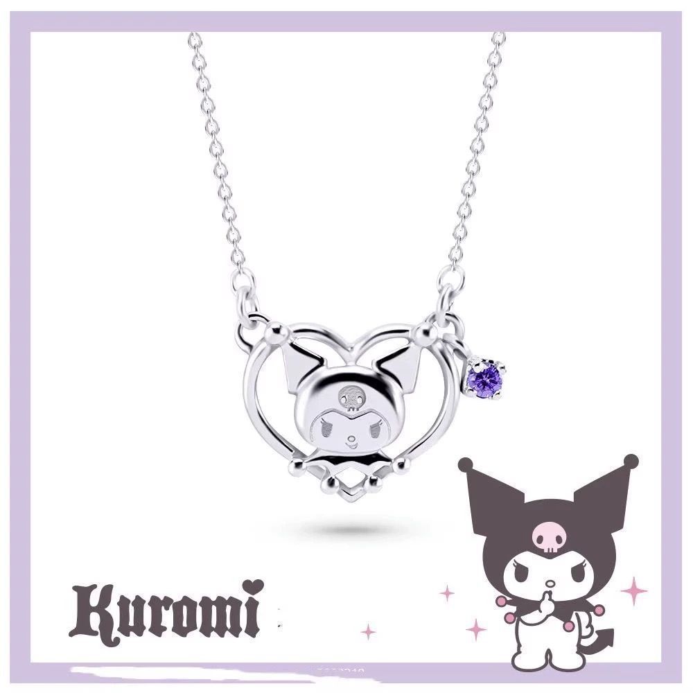 ฤดูกาลรับปริญญา สร้อยคอหัวใจ Sanrio Kuromi สําหรับผู้หญิง ดีไซน์เฉพาะกลุ่ม โซ่กระดูกไหปลาร้าสดฤดูร้อ
