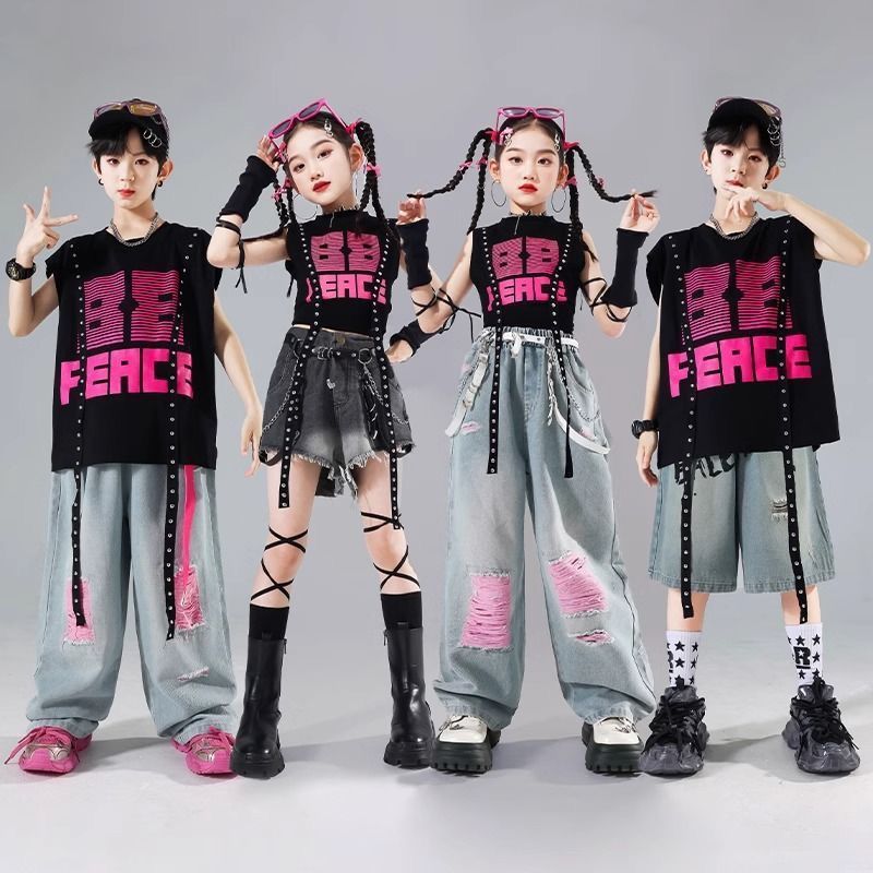[ks1096.th] เด็ก Street Dance เครื่องแต่งกายชาย Hip-Hop ชุดแจ๊สแดนซ์เครื่องแต่งกายเด็กผู้หญิง Catwal