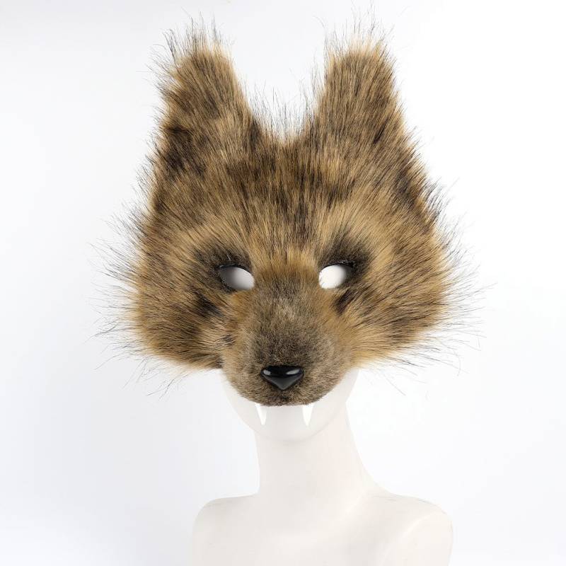 Simulation Dog Wolf Mask Three-Dimensional Suit Cosplay Halloween Plush Wolf Tail Props sfJQ