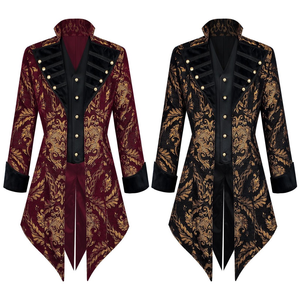Renaissance Gothic Coat Victoria Times Tuxedo Steampunk แฟชั่นผู้ชายปัก Coat