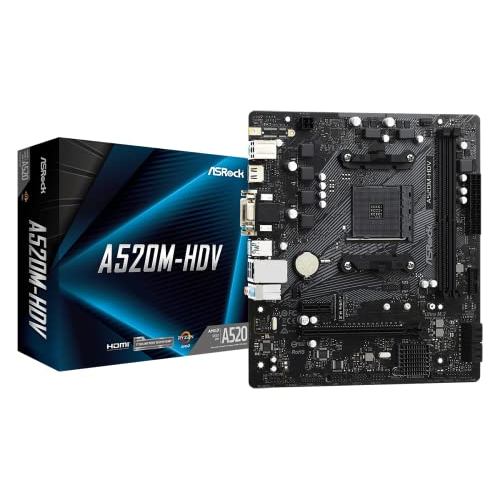 ASRock A520M-HDV Micro ATX Motherboard with A520 Chipset — Compatible with AMD Ryzen 3000/4000 Serie