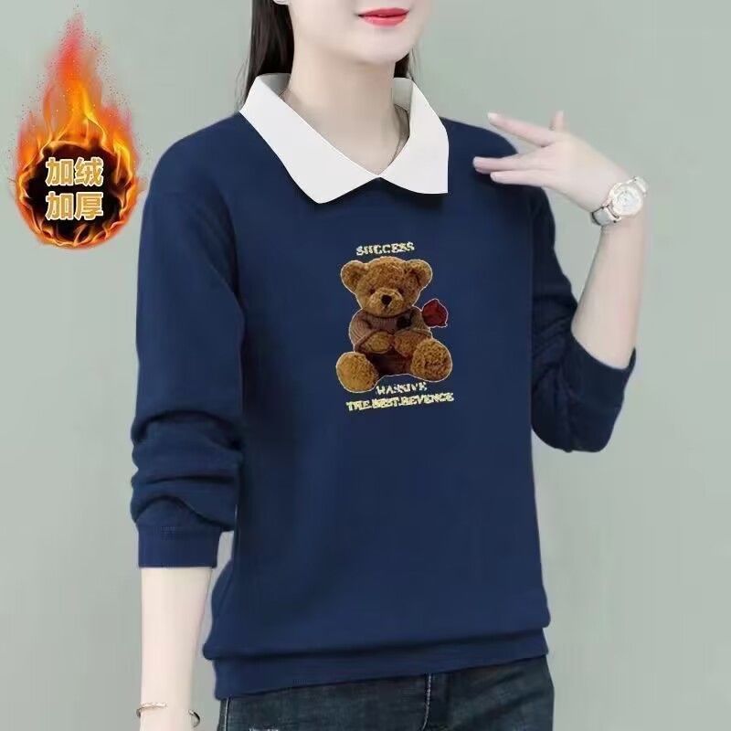 [ks1225.th] เสื้อสเวตเตอร์สไตล์ใหม่ฤดูหนาวซับขนแกะหนาสบายๆทุกการแข่งขันอายุลดขนาดใหญ่หลวม POLO คอปกแ