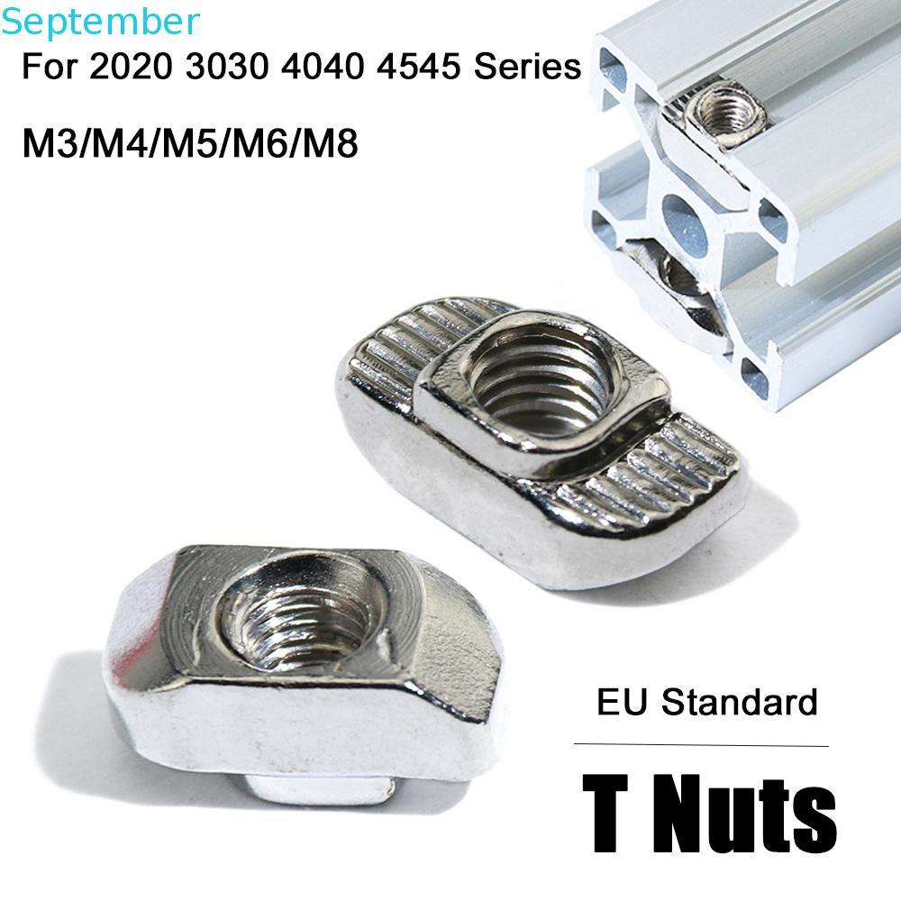SEPTEMBER ด้าย T Nut M3-M8 10/50pcs ปรับปรุงบ้าน EU มาตรฐานเหล็กคาร์บอนโปรไฟล์อลูมิเนียม
