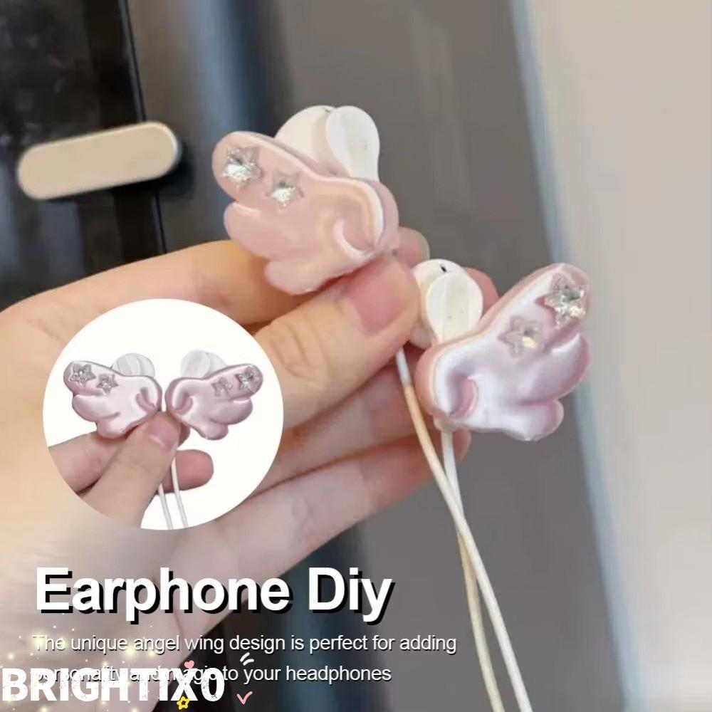 BRIGHTIX0 อุปกรณ์เสริมหูฟัง, Y2K Star Gem Accent หูฟังตกแต่ง, น้ําหนักเบา Clip-On Design Angel Wing 
