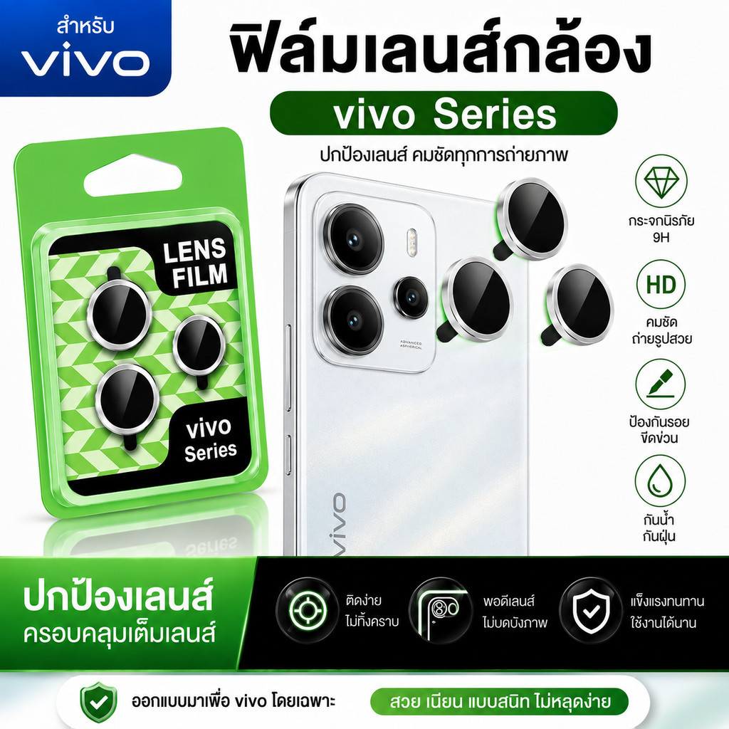 ฟิล์มเลนส์กล้องแบบใหม่ แบบมีบล๊อก ติดง่าย แค่วาง สำหรับ VI V27 V29 V30 V50 V50LITE V60 V70 V60LITE Y