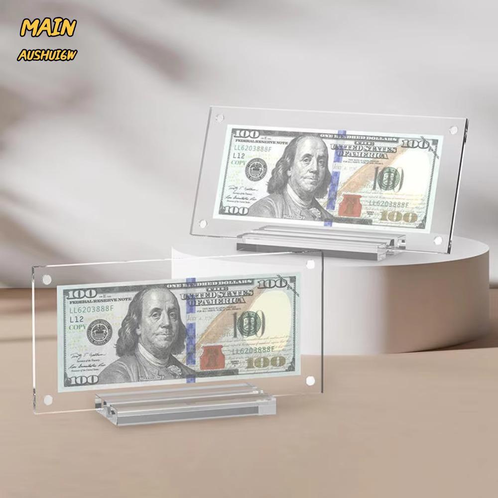 MAINAUSHUI6W กรอบจอแสดงผลอะคริลิค,อะคริลิคที่ระลึก Dollar Bill กรอบรูปผู้ถือ,เดสก์ท็อปพร้อมฐานกระดาษ