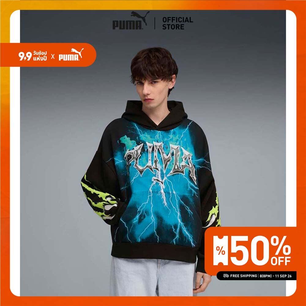 PUMA Prime/Select เสื้อฮู้ดลายกราฟิก Vintage Cat สำหรับผู้ชาย สีดำ - 63566601