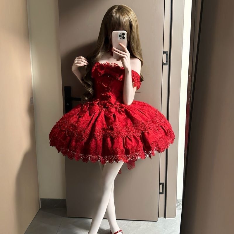 Jerry Angel Bunny Dress ชุดแต่งงานดอกไม้หวานสลิง Lolita Tulle Lace~Uuu9.5