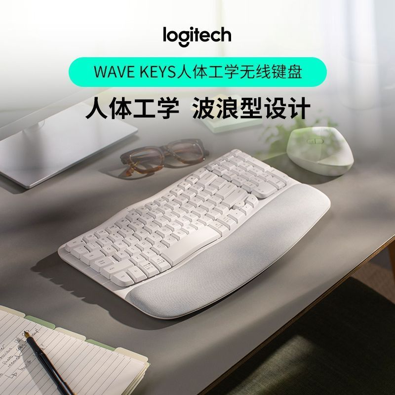 [Logitech] Ergonomic Series WAVEKeys คีย์บอร์ดไร้สายคอมพิวเตอร์สํานักงานสบายคีย์บอร์ดคลื่นโค้ง