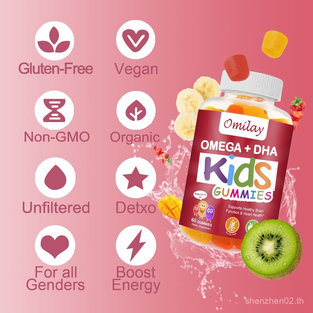 Omilay OMEGA DHA Brain สําหรับเด็ก Gummies วิตามินพอร์ต Healthy Natural Energy Gummy 60 Gummies