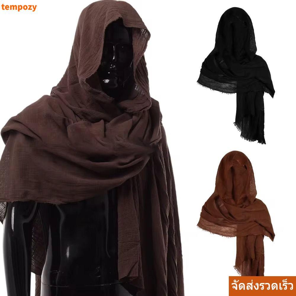 CODTEMPOZY Mens Medieval Pirate Retro Hood, Lightweight Wrap Cloak, Black/Brown Vintage Pirate Scarf