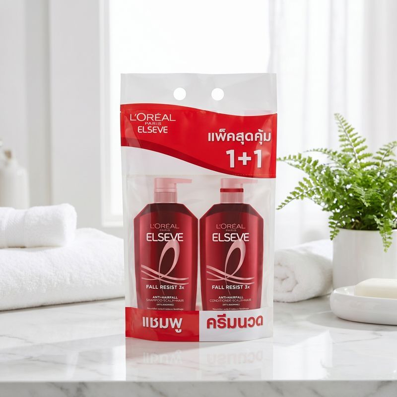 เอลแซฟฟอลรีซิสท์แพคพิเศษแชมพูคู่ครีมนวดผม 400มล. 1แถม1 Elseve Fall Resist Shampoo Bonus Pack Conditioner 400ml. 1Free1
