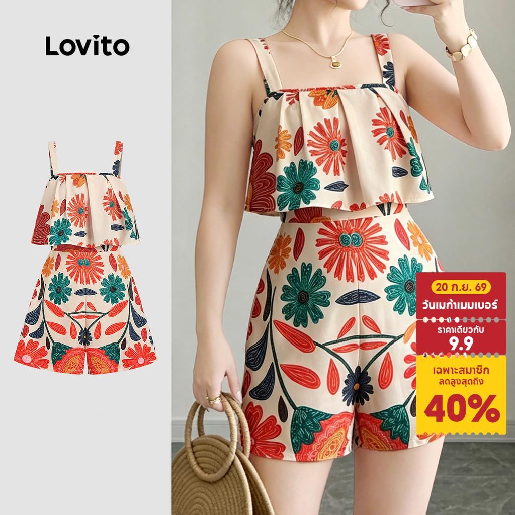 Lovito โบโฮ จัมป์สูทสไตล์รีสอร์ต ลายแพทเทิร์น ซิป จัมป์สูทสําหรับฤดูใบไม้ผลิ/ฤดูร้อน L196ED932