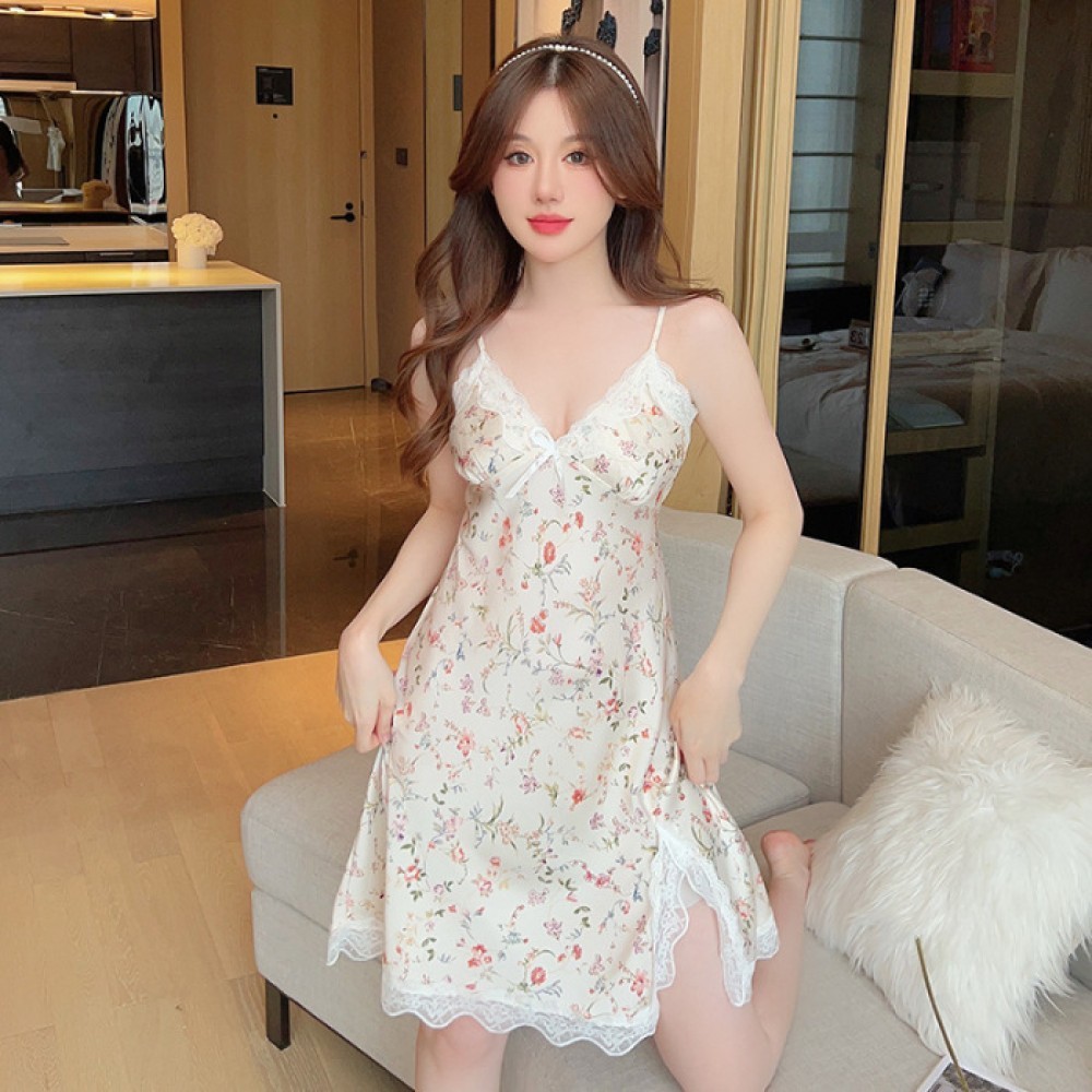 กระโปรงชุดนอนสายเดี่ยวลูกไม้กระโปรงยาวปานกลาง-325ดอกทับทิม DH GT XL ✨Swoan138.th✨