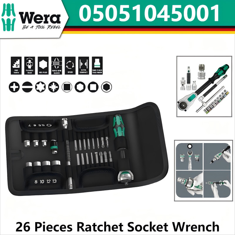 🔥Wera 26 ชิ้น Ratchet Socket Werach Set สีดํา สีเขียว PKraftform Kompakt Zyklop Speed NO.05051045001