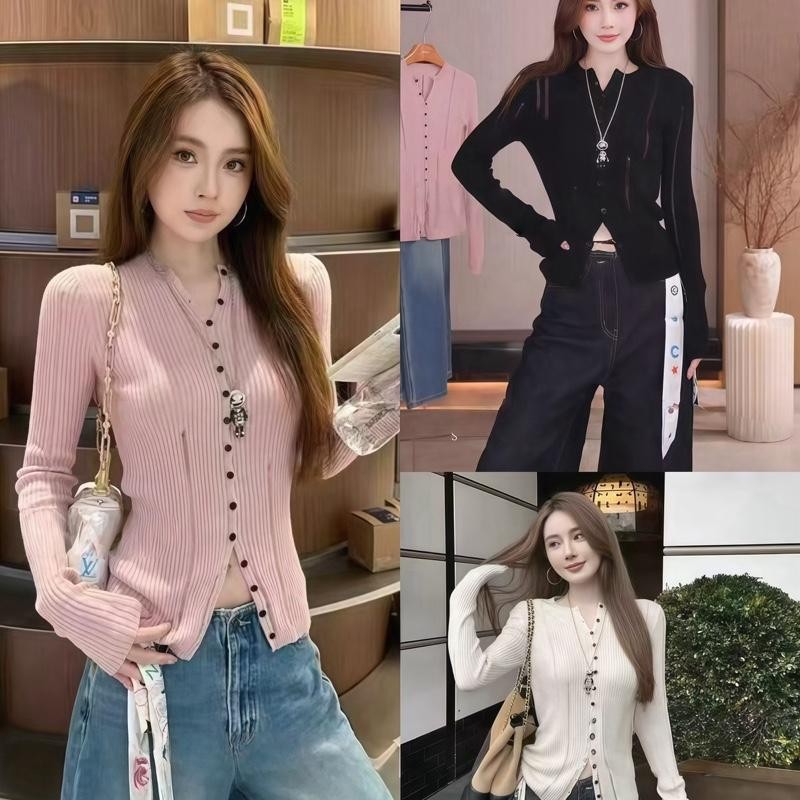 Jayleen• LAVINA เสื้อแขนยาวคาดิแกนผ้าร่องใหม่พรม ทรงสวย