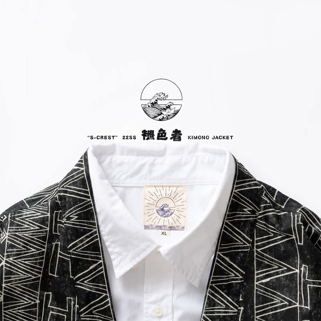 God Sea Pattern S-CREST 22ss Fader Japanese Retro haori Tao Robe คาร์ดิแกนชุดกิโมโน haori