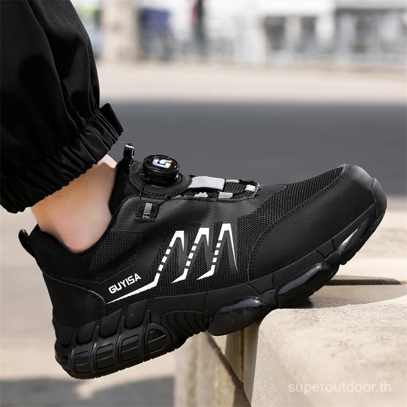 แฟชั่นปุ่มหมุนผู้ชายทํางานรองเท้านิรภัยก่อสร้าง Anti Smashing Anti Piercing รองเท้าป้องกันแรงงานชายร