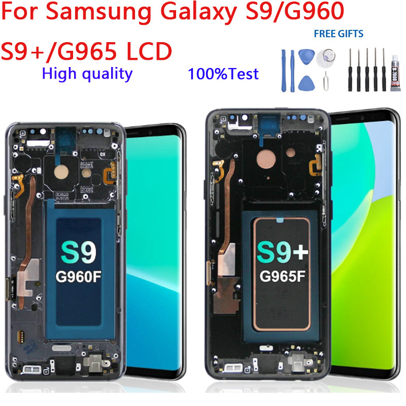 SAMSUNG สําหรับSamsung Galaxy S9 Plus G960F G960 S9 G965FจอแสดงผลLCD Touch Screen Digitizer Glass Assemblyอะไหล่ซ่อม