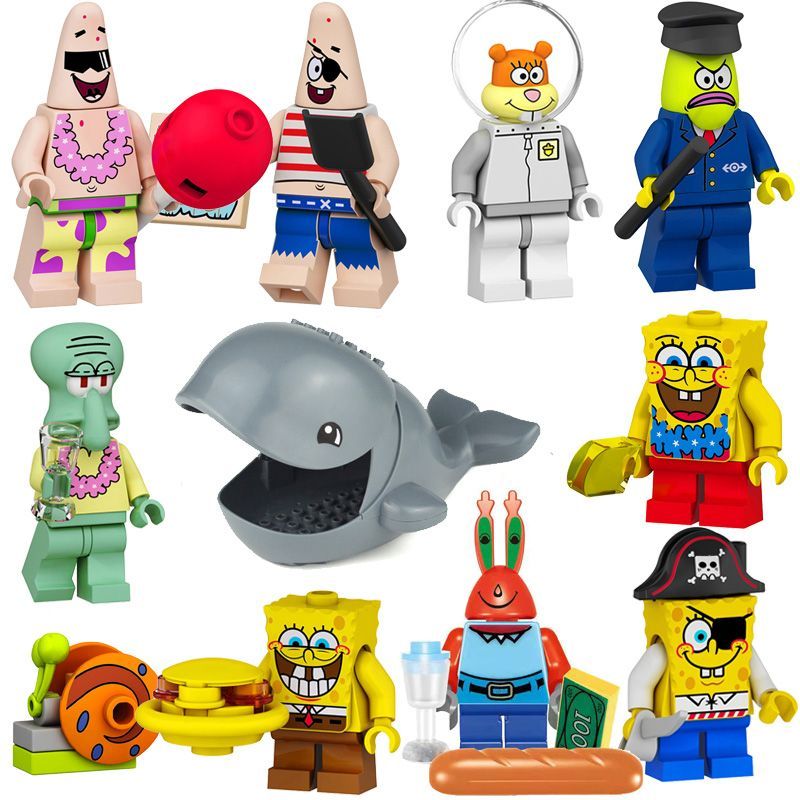 ใช้งานร่วมกับ Lego Pie Star SpongeBob SquarePants Octopus Brother Sandy Crab Castle Boss Megalodon C