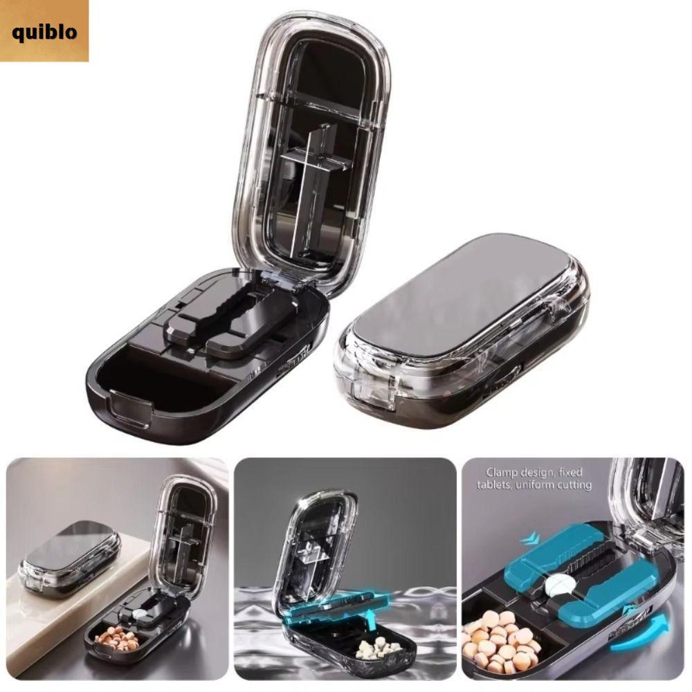 QUIBLO กล่องเก็บยา, Divider Organizer กันฝุ่น Quartering Pill Cutter, ยาแท็บเล็ต Crusher Pill Cutter