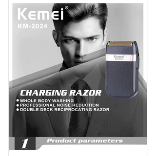 Kemei KM-2024 USB ชาร์จเครื่องโกนหนวดไฟฟ้าสําหรับผู้ชายลูกสูบใบมีดคู่มีดโกนเครื่องหนวด Beard Trimmer เครื่องโกนหนวด