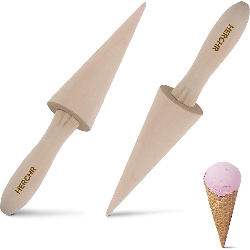 2pcs ไม้กรวย Roller Pizzelle Roller Krumkake Ice Cream Cone Roller แม่พิมพ์ธรรมชาติวาฟเฟิลกรวยเบเกอร