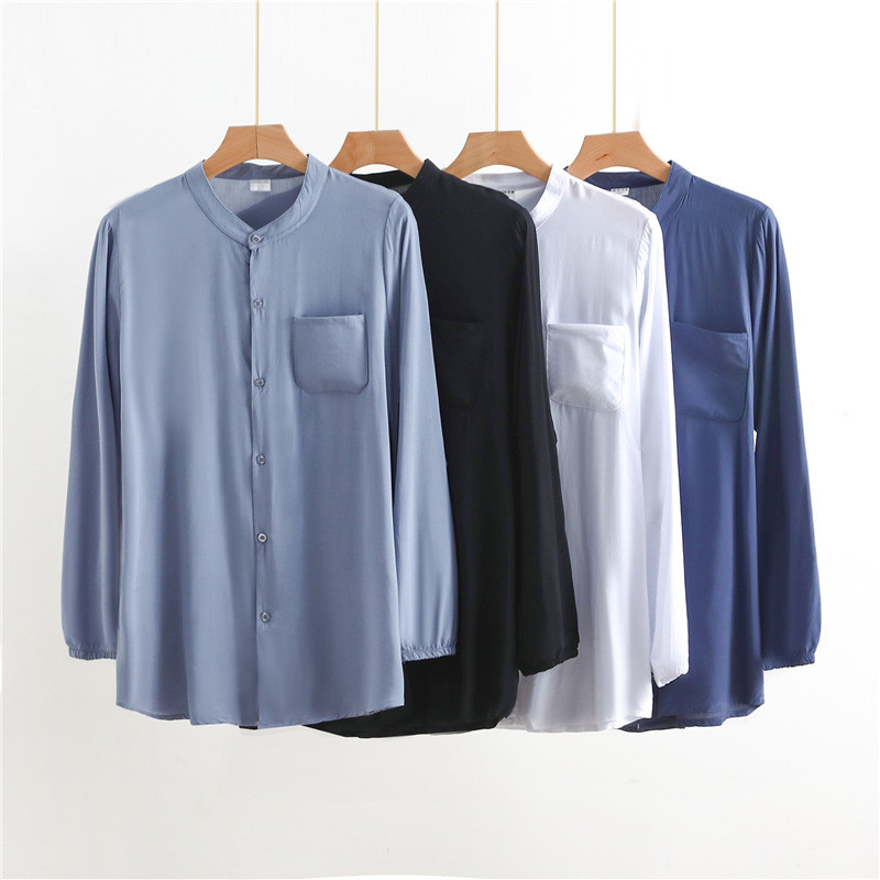 Middle-Aged and Elderly Men's Cotton Silk Summer Thin Shirt Long-Sleeved T-shirt Cardigan Artificial