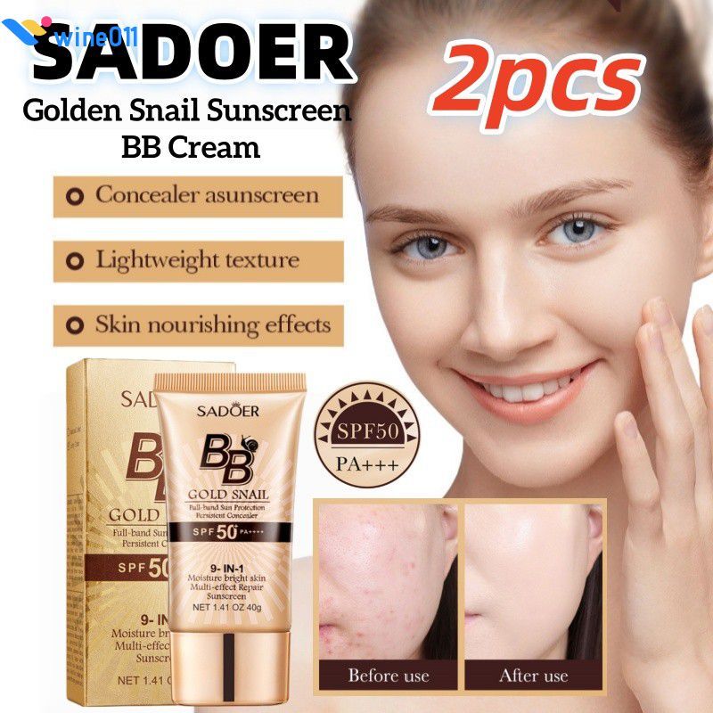2 ชิ้น Sadoer Bb Cream Golden Snail Sunscreen Bb Cream Foundation Uv Protection wine011