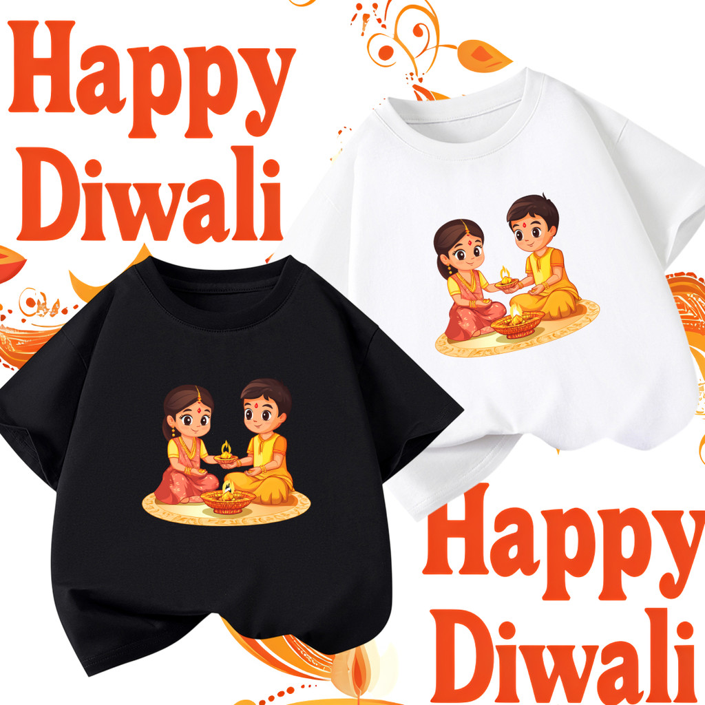 Diwali เสื้อยืด Happy Diwali Festival of Lights เสื้อยืดลําลองแฟชั่น 100% cotton สำหรับผู้ชายและผู้ห