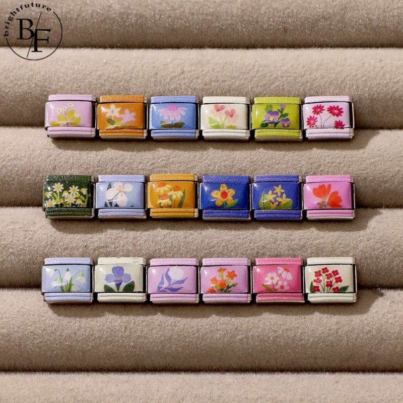 ดอกไม้สวยงามอิตาเลี่ยนสร้อยข้อมือ Charm Fit 9 มม.สร้อยข้อมือสแตนเลส DIY เครื่องประดับทําอุปกรณ์เสริม Retro บุคลิกภาพโมดูลสร้อยข้อมืออุปกรณ์เสริม