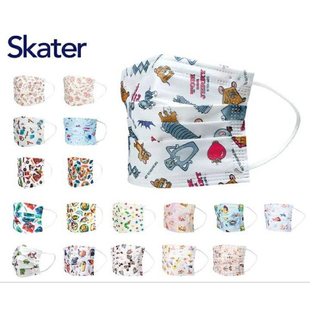 [SALES] Skater Mask หน้ากากอนามัยสำหรับเด็ก 4-10 ปี แบบ flat 30 ชิ้น Mask Children's Non-woven Character Pleated Mask