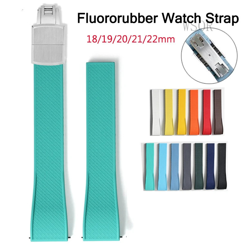 FKM สายนาฬิกา ฟลูออโร สายยาง 18/19/20/21/22 มม. Quick Release พับ Clasp ตัดขนาดเปลี่ยนสร้อยข้อมือนาฬิกาสําหรับผู้ชายผู้หญิง