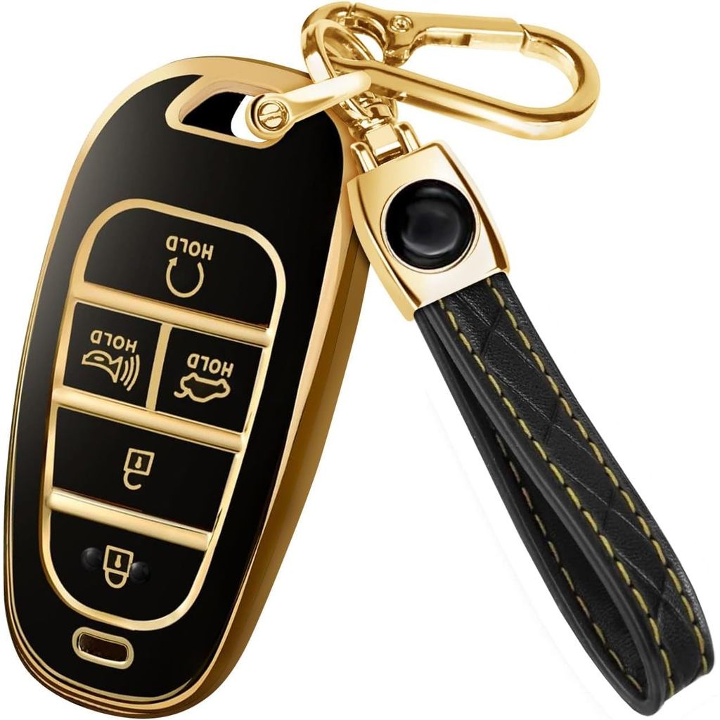 Lucrum ใช้งานร่วมกับ Hyundai Sonata Key Fob Cover & พวงกุญแจหนัง - Keyfob สําหรับ Santa Fe Tucson Io