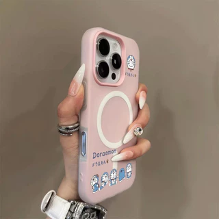 การ์ตูนหุ่นยนต์แมว 2-in-1 Jelly Magnetic Hard Case สําหรับ iPhone 11 12 13 14 15 16 17 Pro Max Plus Air ปลอกป้องกันลายนิ้วมือ frosted ฝาครอบแม่เหล็กสําหรับ iPhone15Promax กรณี