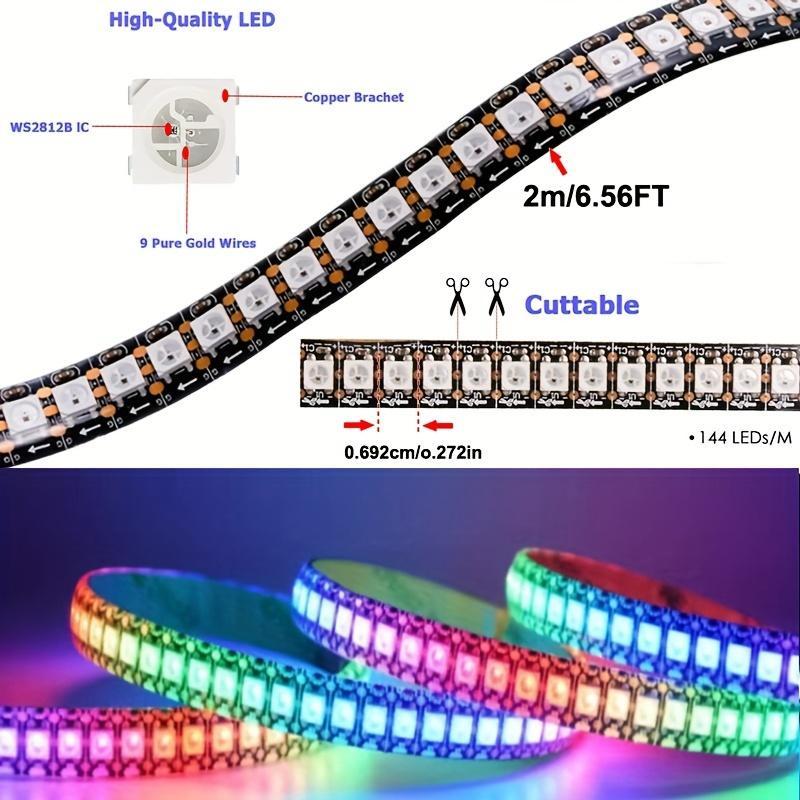 ไฟแถบ RGB 5050 WS2812B 144LED/M 5V สําหรับตกแต่งรถจักรยานยนต์ เข้ากันได้กับชุดกล่องควบคุม (ราคาต่อ 1