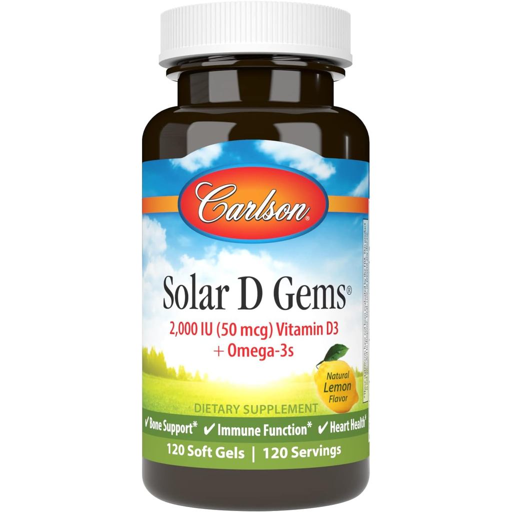 Carlson Labs Solar D Gems วิตามินธรรมชาติ D3, 2000 IU, 120 ซอฟท์เจล