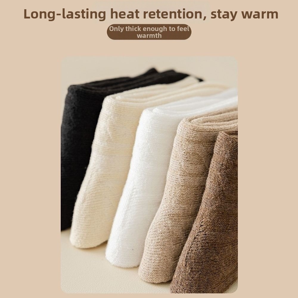 ดีลช็อป 1/5คู่ถุงน่องท่อกลาง,สีทึบฤดูหนาวที่อบอุ่นหนาถุงเท้าขนสัตว์,ที่ไร้รอยต่อป้องกันความเย็นขนแกะถุงเท้านอน - รูปที่ 3