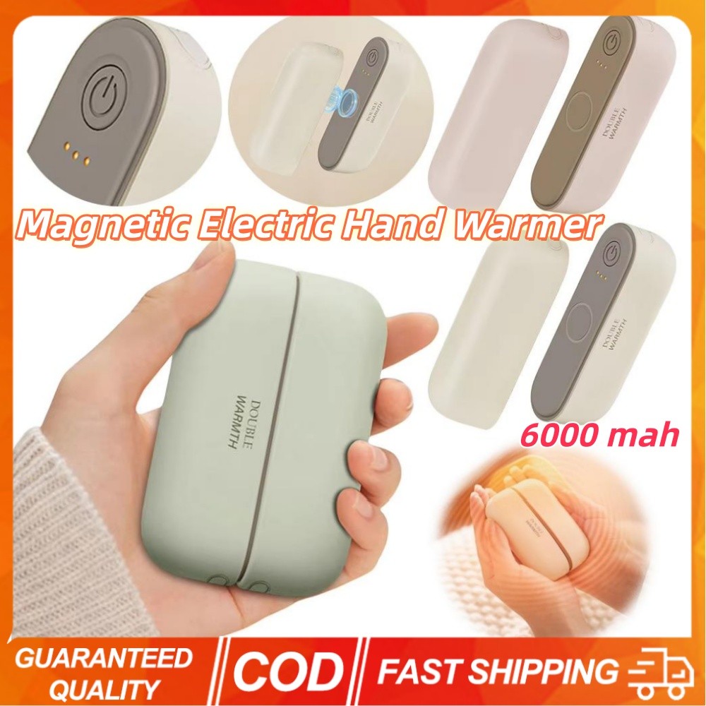 (หุ้นไทยพร้อม) 2-in-1 แม่เหล็กมืออุ่นมือแม่เหล็ก 6000mAh USB ชาร์จที่ถอดออกได้นํากลับมาใช้ใหม่แบบพกพาเครื่องทําน้ําอุ่นสําหรับฤดูหนาวในร่มกลางแจ้ง