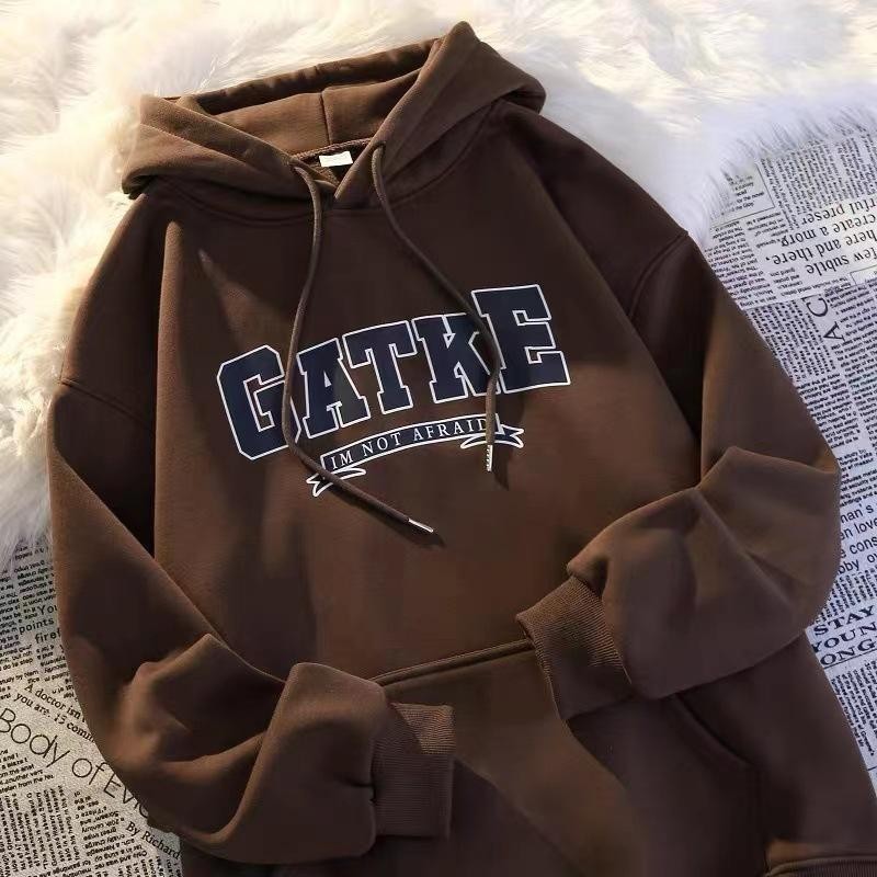 เสื้อฮู้ด สกรีนอก มีกระเป๋าล้วงด้านหน้า GATKE ผ้าสำลีหนานุ่ม เสื้อกันหนาว เสื้อแขนยาว ฮู้ด - รูปที่ 4