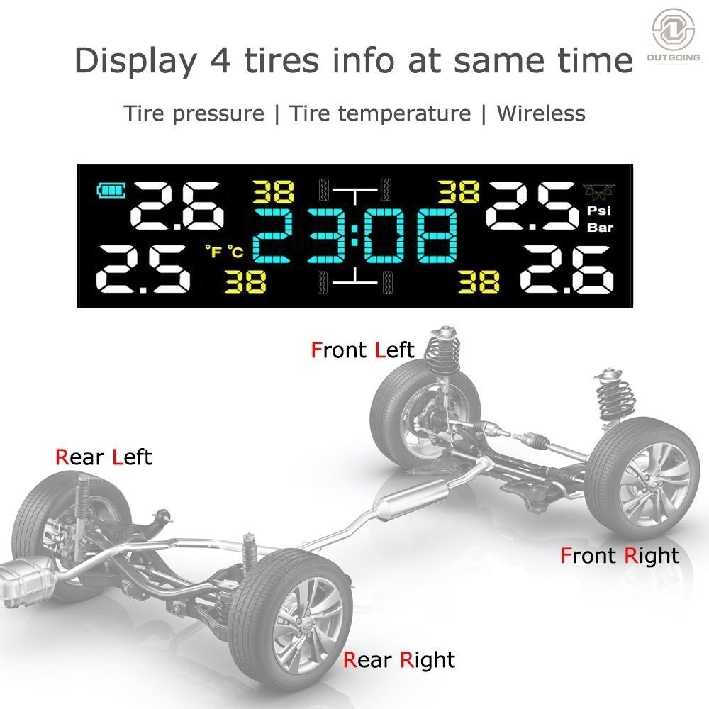 Solar Tire Pressure Monitor System Automobile Tire Pressure Alarm Clock Tire Pressure Detector 360 °