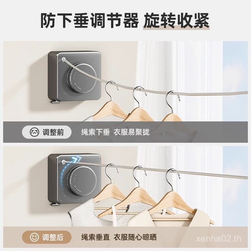 J5XA READY STOCK UCK Clothesline ในร่มเจาะฟรีระเบียงที่มองไม่เห็น Retractable ซ่อนเสื้อผ้าแห้งเชือกล