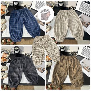 MooDeng Baby กางเกงขายาว เด็ก ผ้าลูกผูก ลายสก๊อต ลายอักษร ลา…