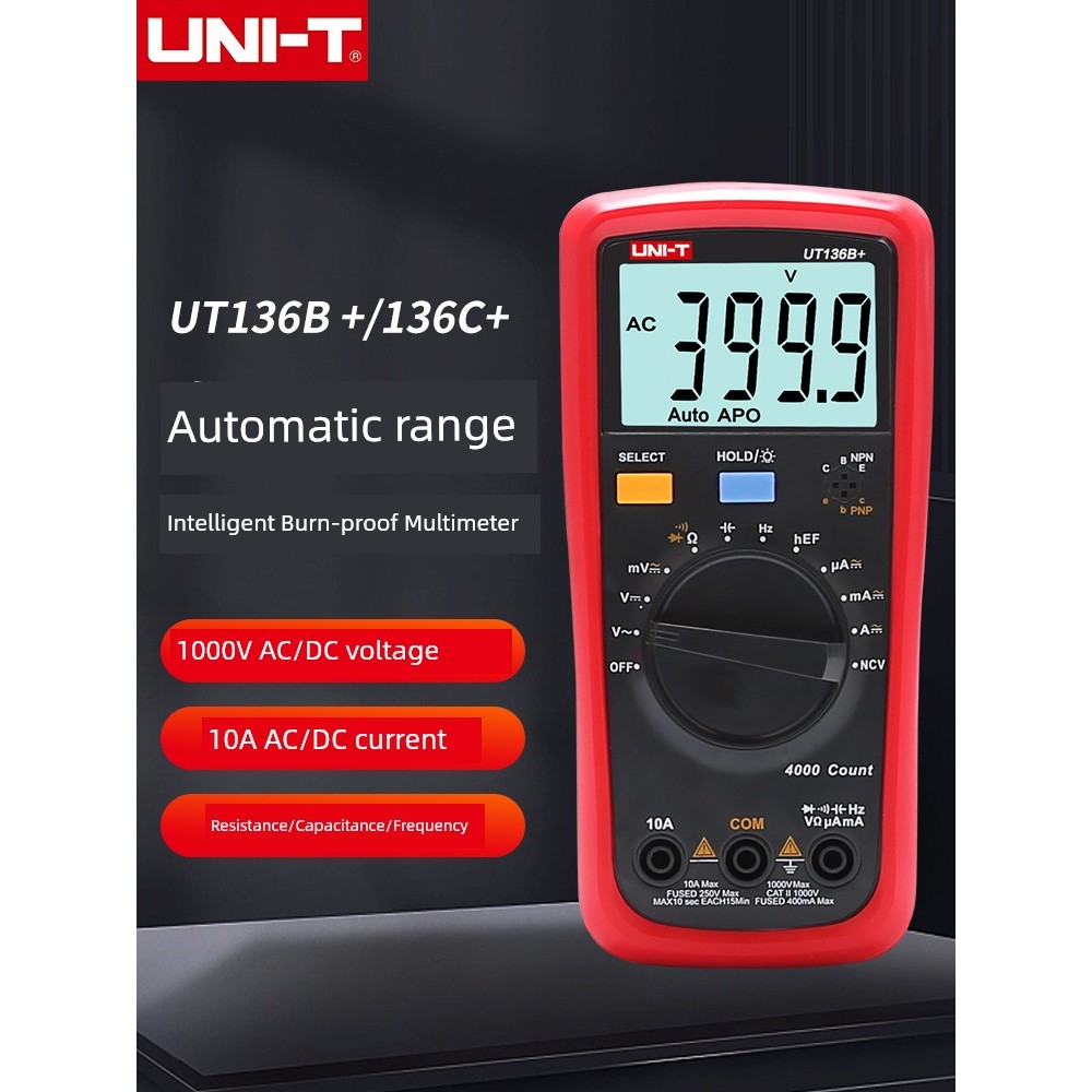 UNI-T UNI-T มัลติมิเตอร์แบบดิจิตอล Burn-Proof UT136B+/ 136C+ช่วงการวัดไฟฟ้าอัตโนมัติ
